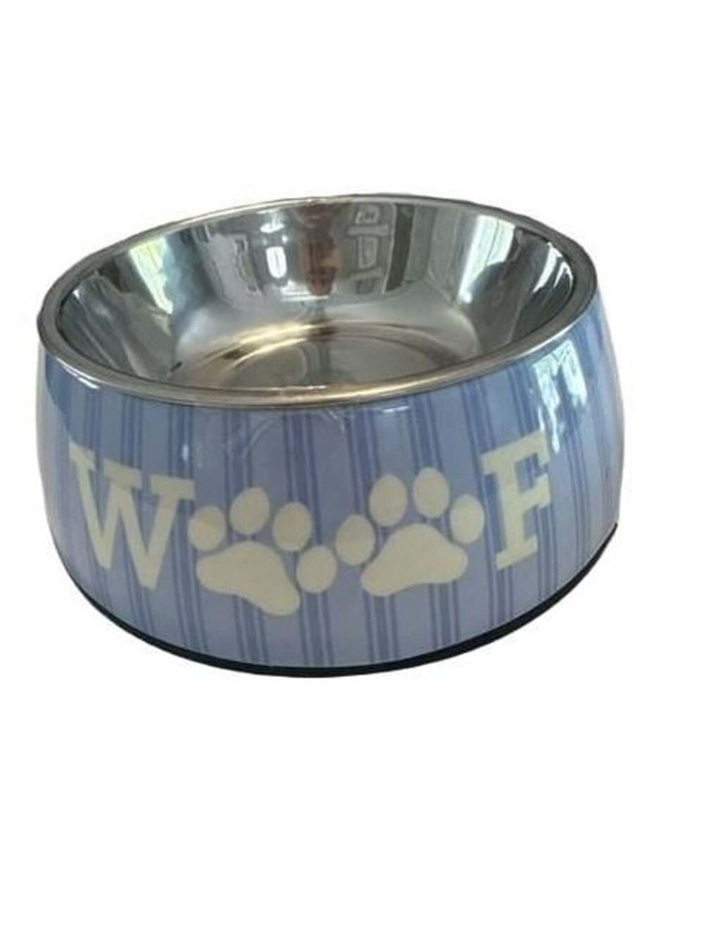 Hobby Lobby Woof Blue Striped Pet Dog Bowl Stainless Steel